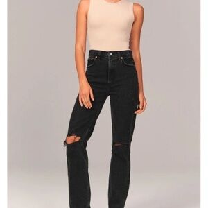 Abercrombie & Fitch Black Ripped Straight Leg Jeans